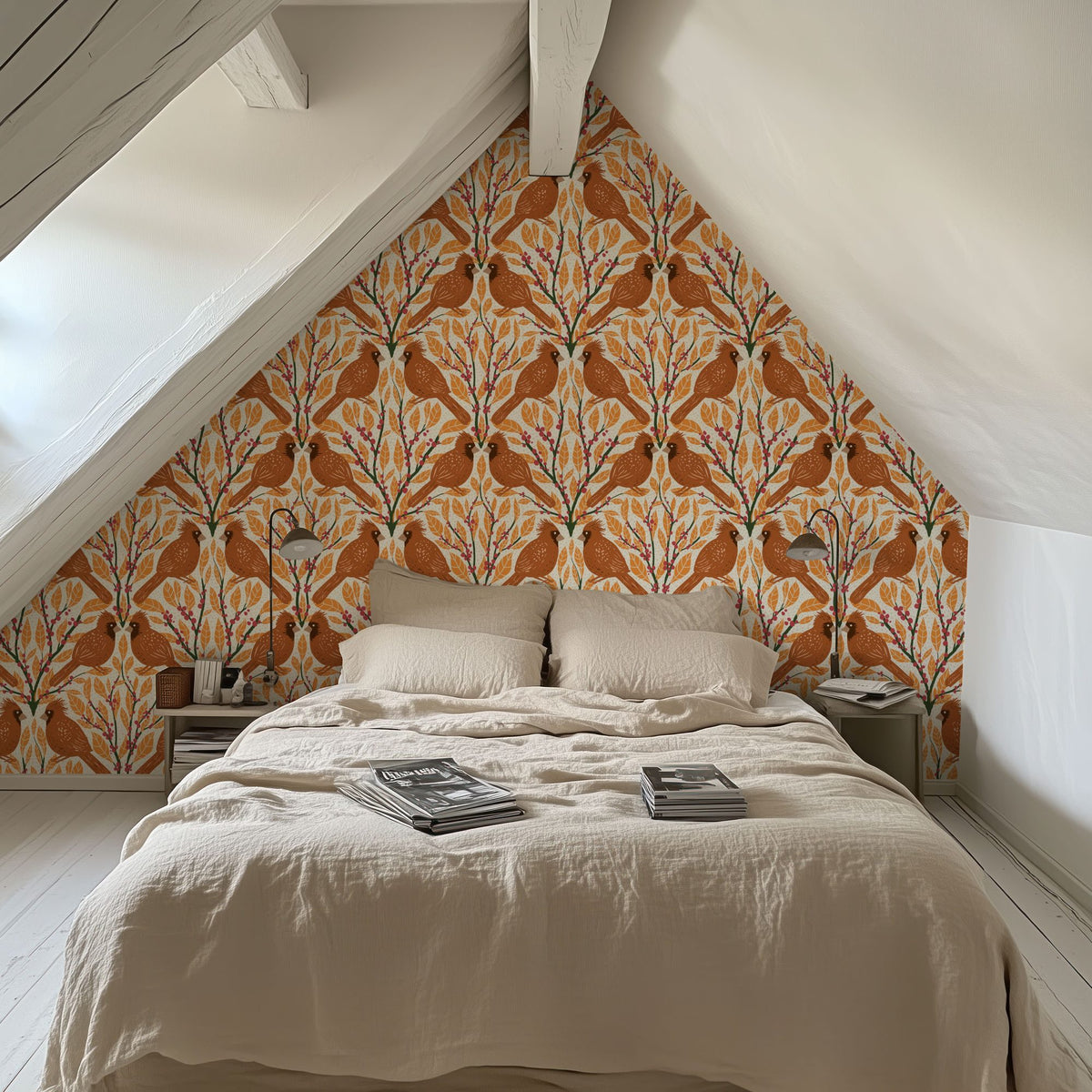 Cardinals & Winterberries, Yellow Mural Wallpaper - room preview 05