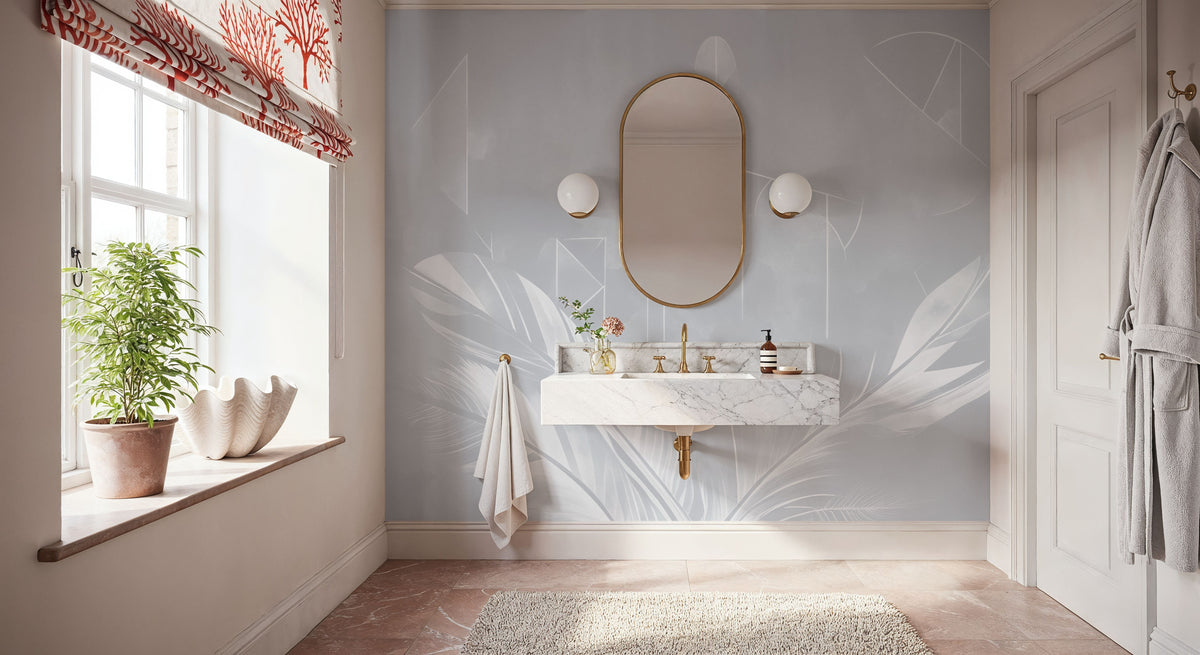 Solid Feather Geometry Gray Mural Wallpaper - room preview 05