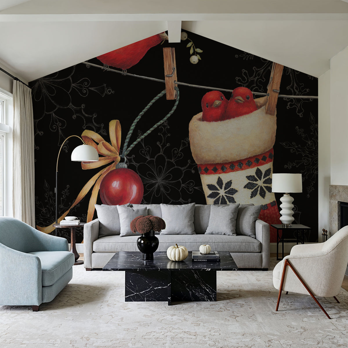 Holiday Wings V Dark Mural Wallpaper - room preview 05