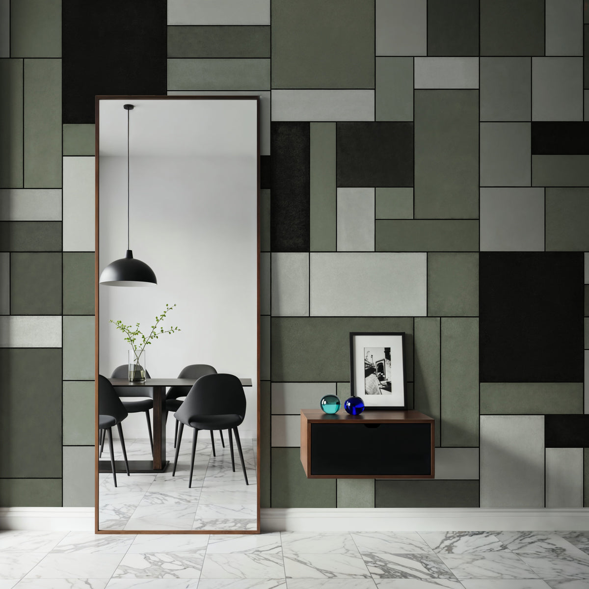 Spectrum Blocks, Olive Mural Wallpaper - room preview 05
