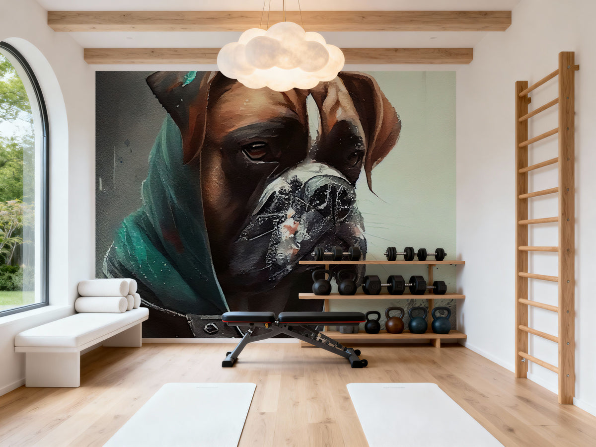 Watercolor Boxer Dog Mural Wallpaper - room preview 05