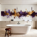 Hannover Germany Skyline Purple & Gold Mural Wallpaper - room preview 05