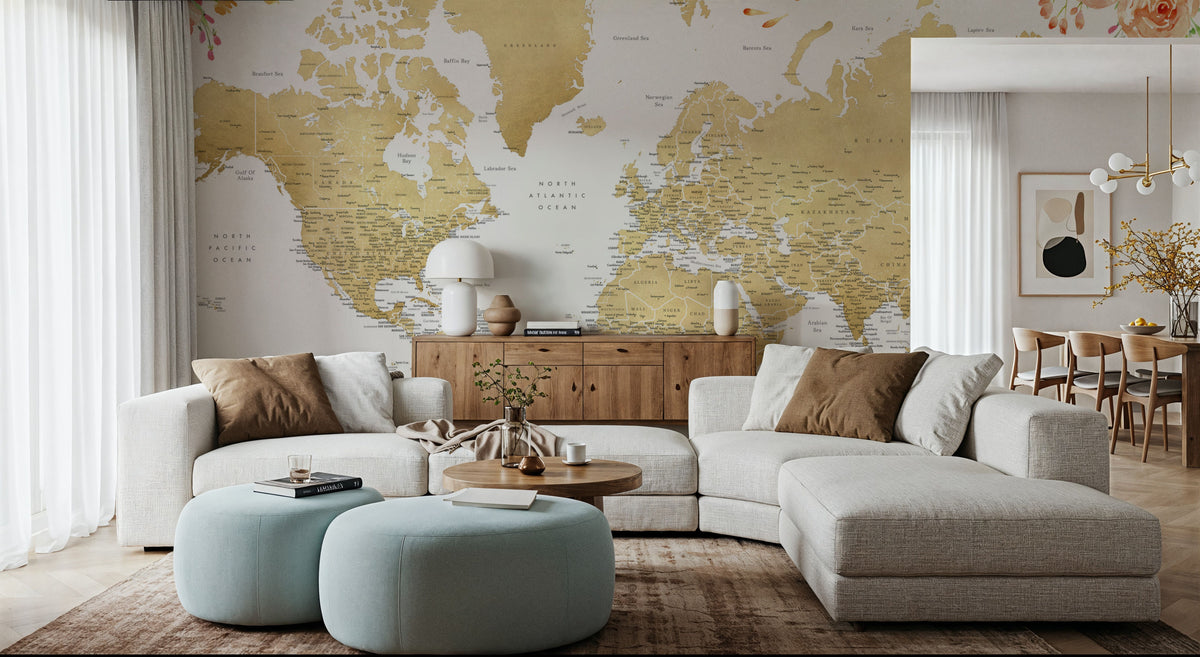 World Map Cities - Blythe Mural Wallpaper - room preview 05