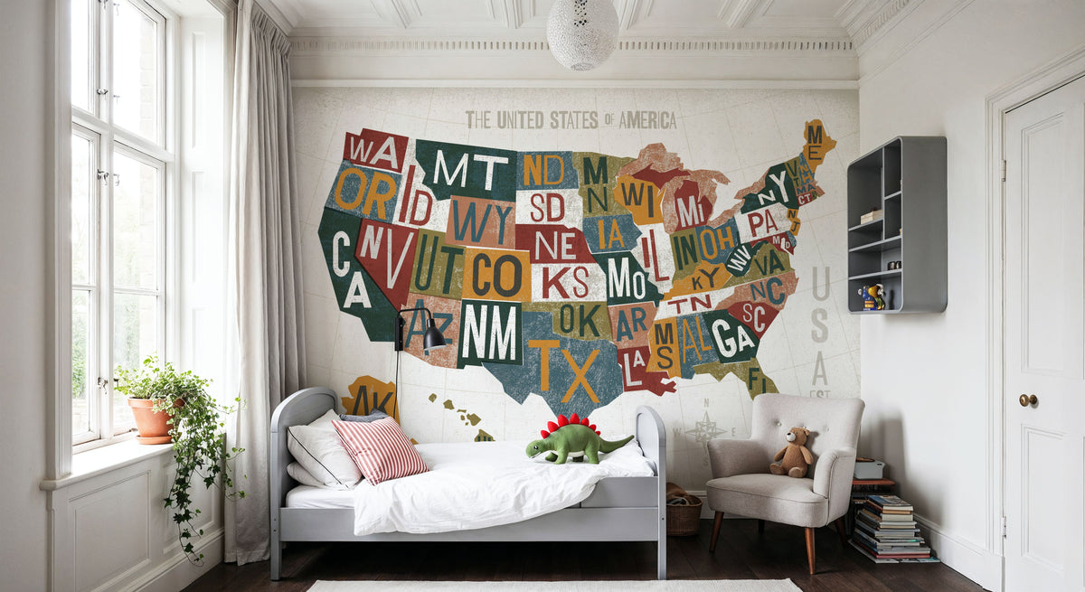Letterpress USA Map Warm Mural Wallpaper - room preview 05