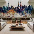 Kuala Lumpur Skyline Blue & Bronze Mural Wallpaper - room preview 05