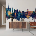Dijon France Skyline Blue & Bronze Mural Wallpaper - room preview 05