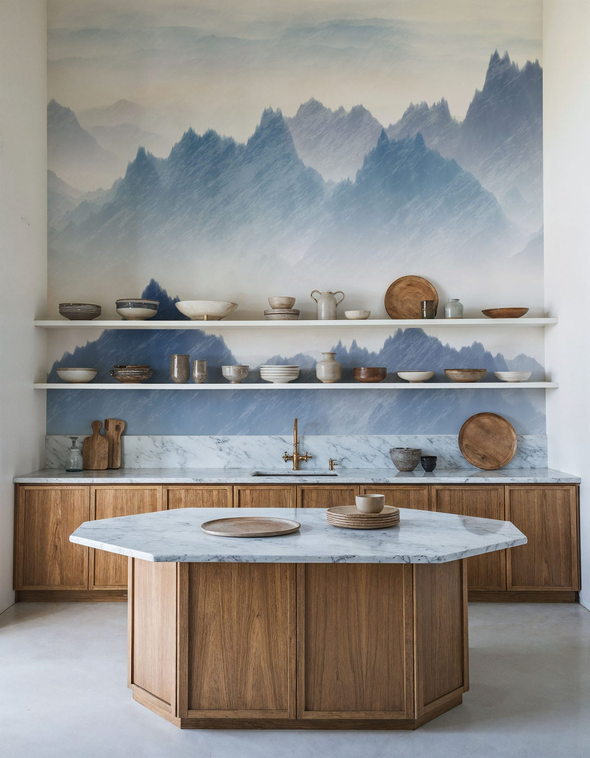 Mountain Landscape Brush Mural Wallpaper - room preview 05