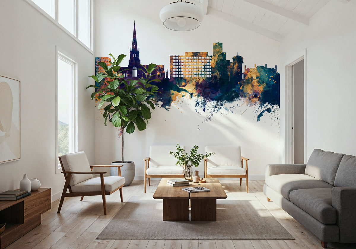 Solihull England Skyline Blue & Bronze Mural Wallpaper - room preview 05
