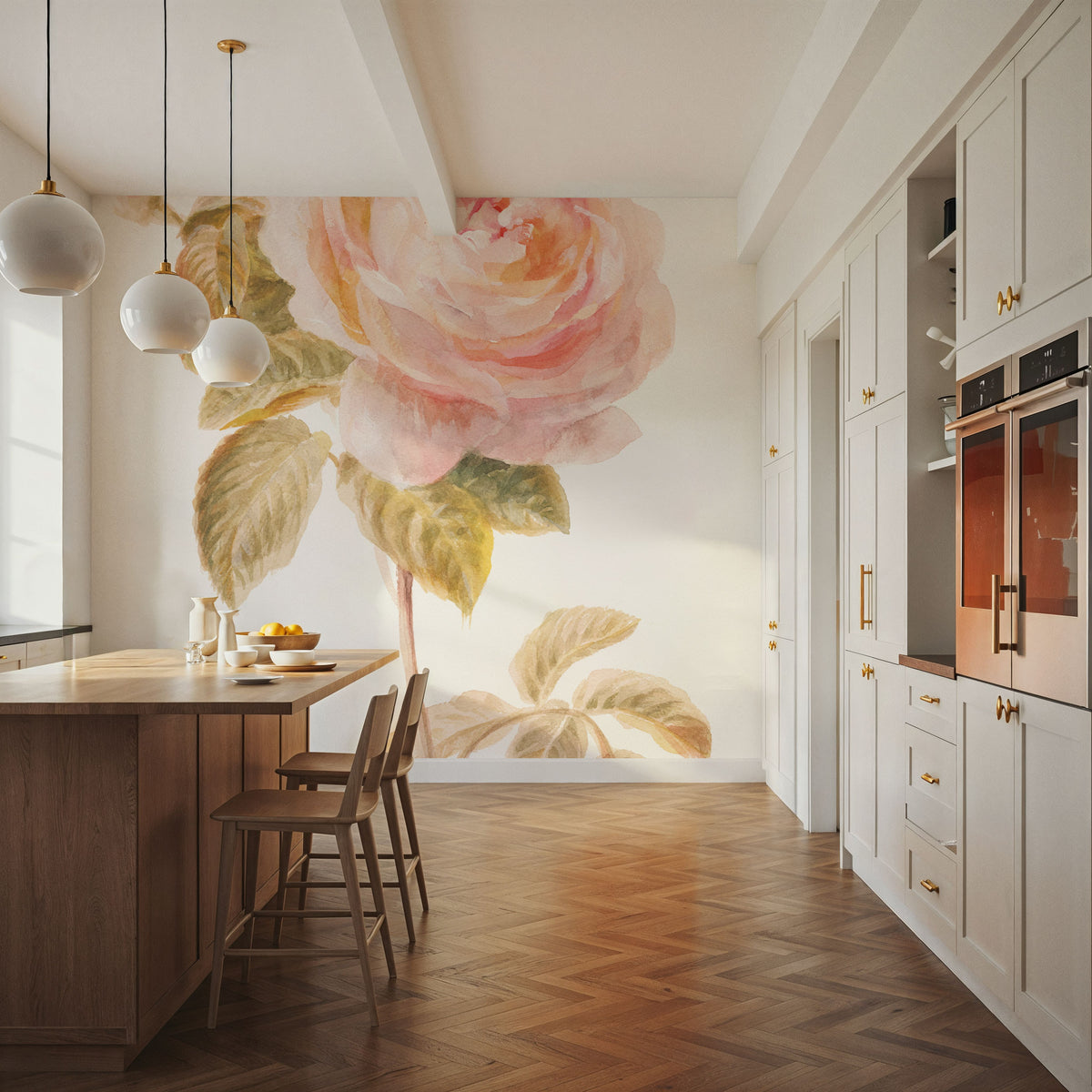 Garden Rose on White Mural Wallpaper - room preview 05