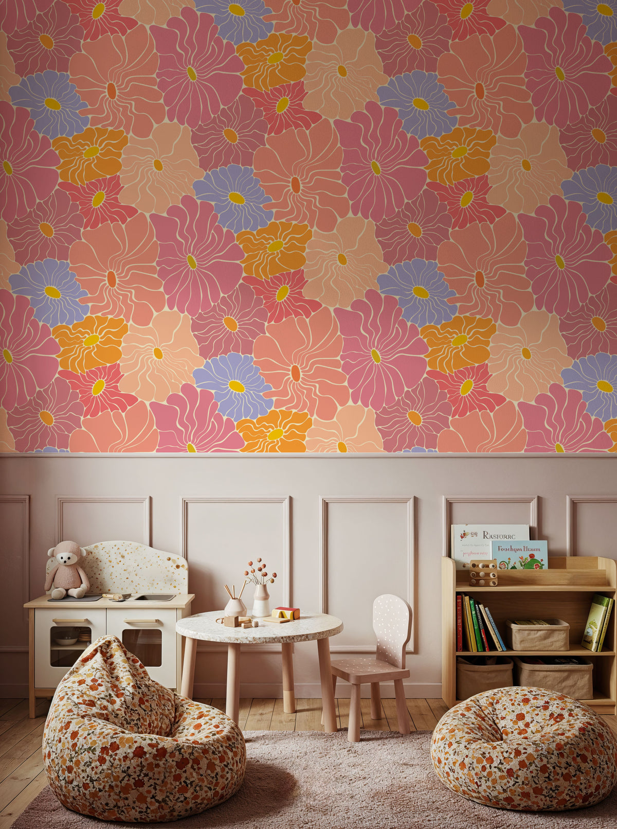 Cool Fluid Flowers, Pink Mural Wallpaper - room preview 05