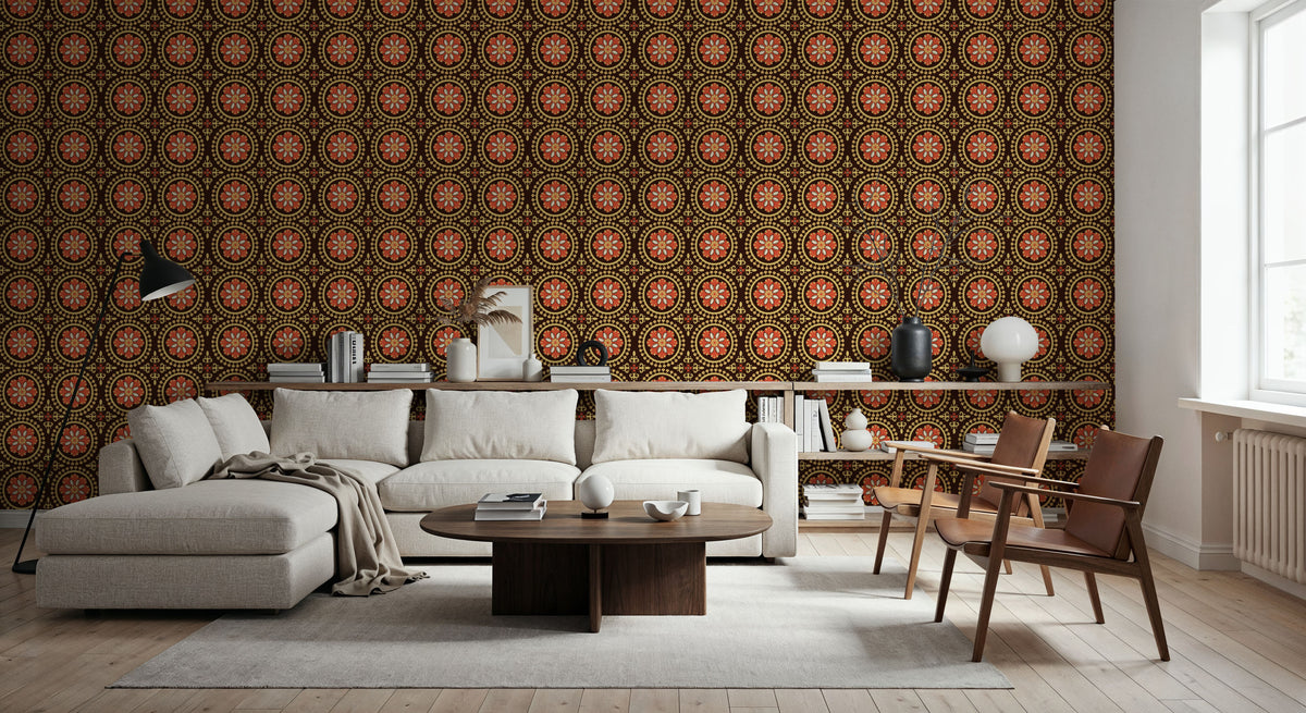 Geo Floral, Chocolate Mural Wallpaper - room preview 05
