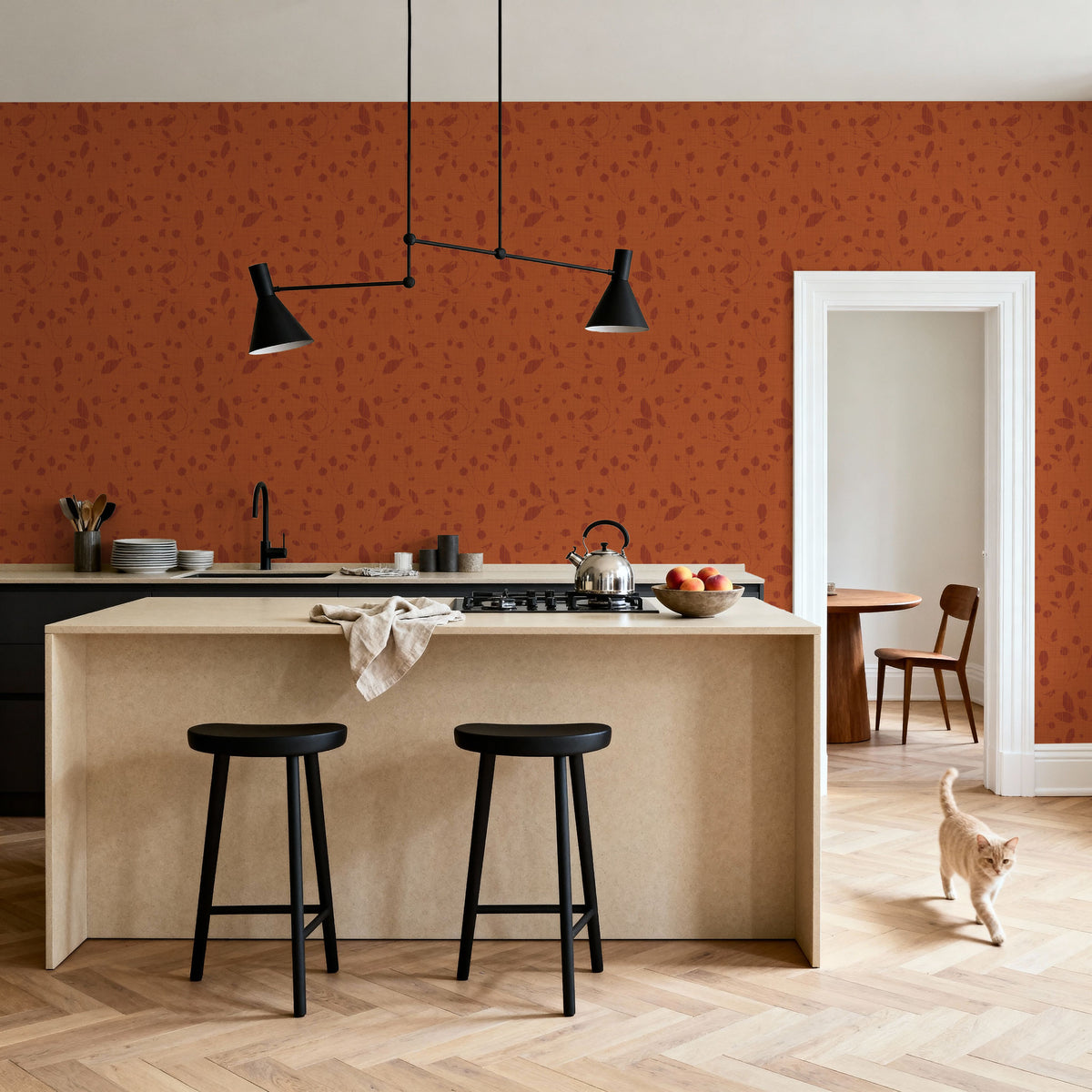 Time to Share Florals Orange Mural Wallpaper - room preview 05
