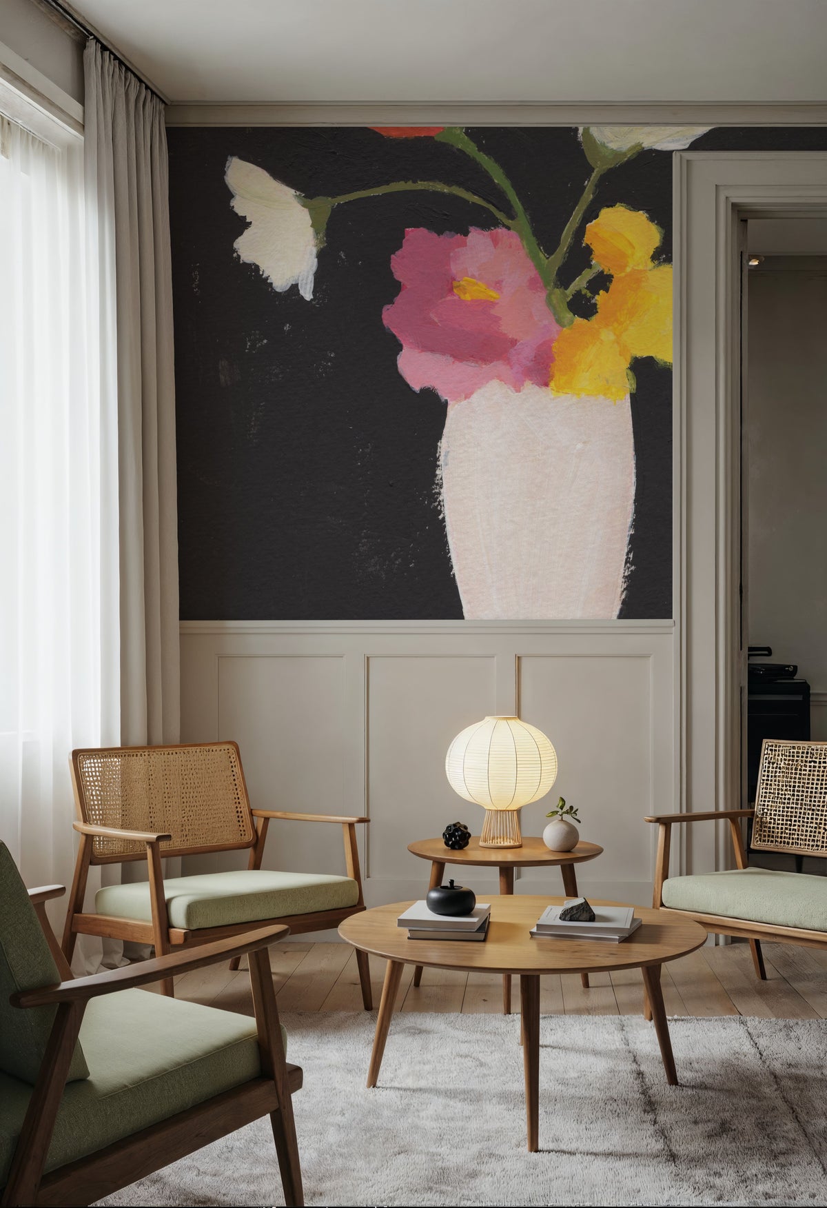 Floral on Black I Mural Wallpaper - room preview 05