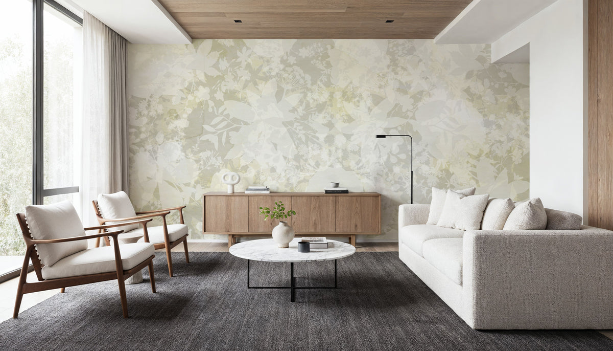 Flower Silhouette Yellow Mural Wallpaper - room preview 05