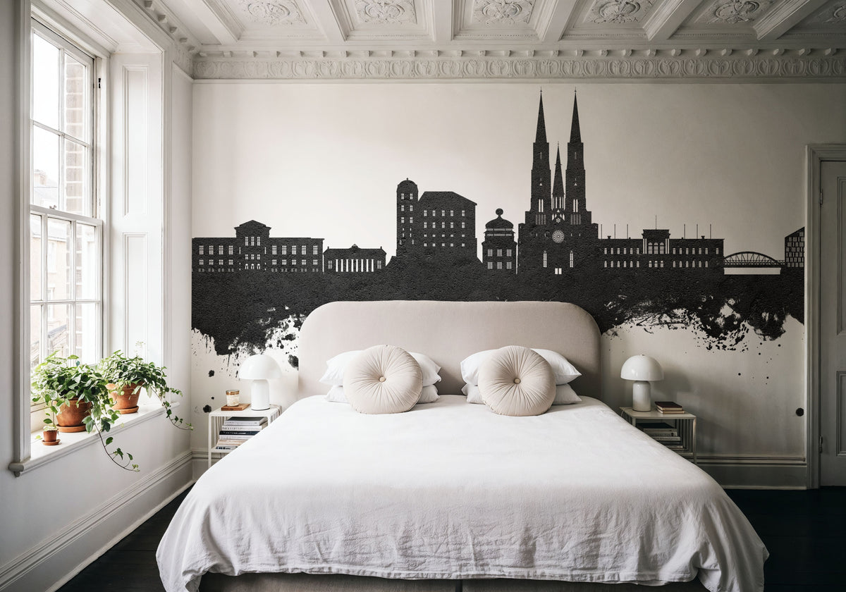 Uppsala Skyline Black & White Mural Wallpaper - room preview 05