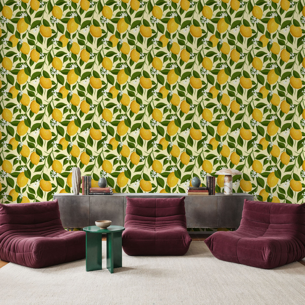 Trailing Lemons, Cream Mural Wallpaper - room preview 05