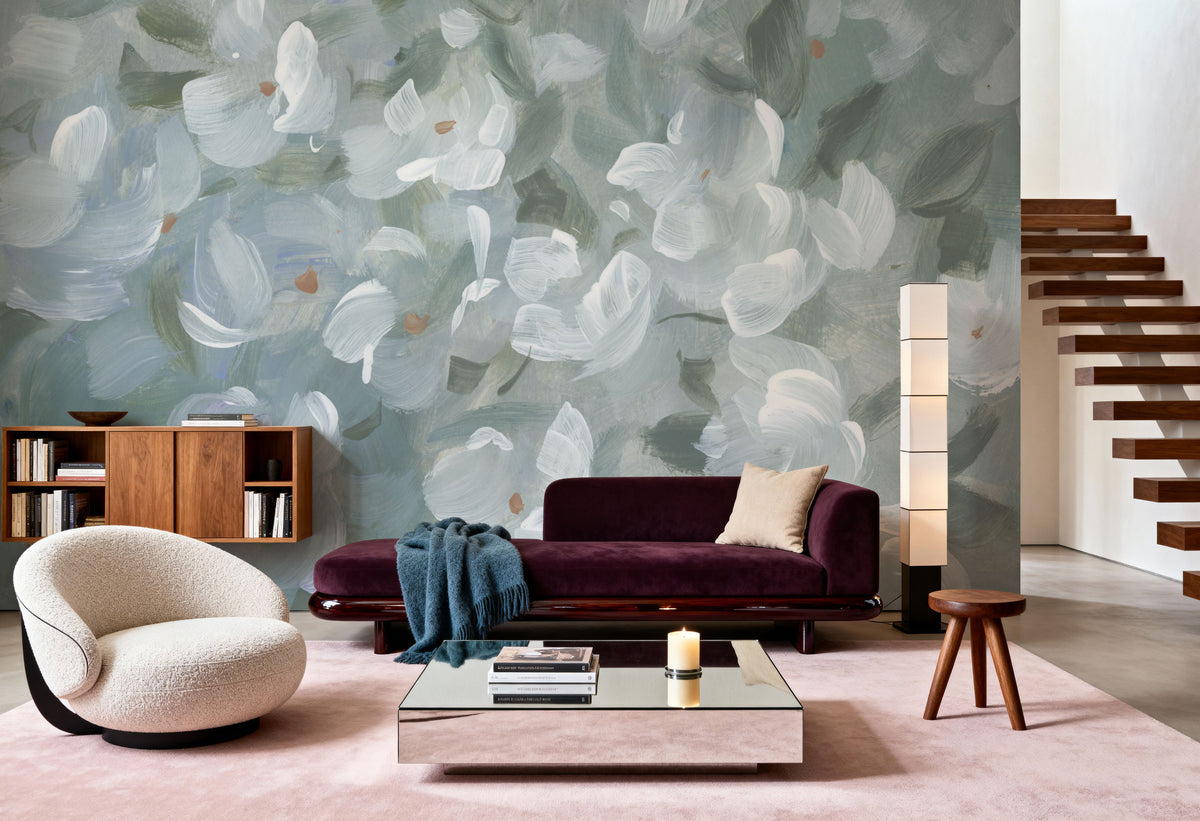 Little All Over White Flowers Mural Wallpaper - room preview 05