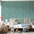 Memphis Dots & Stripes, Cyan Mural Wallpaper - room preview 05