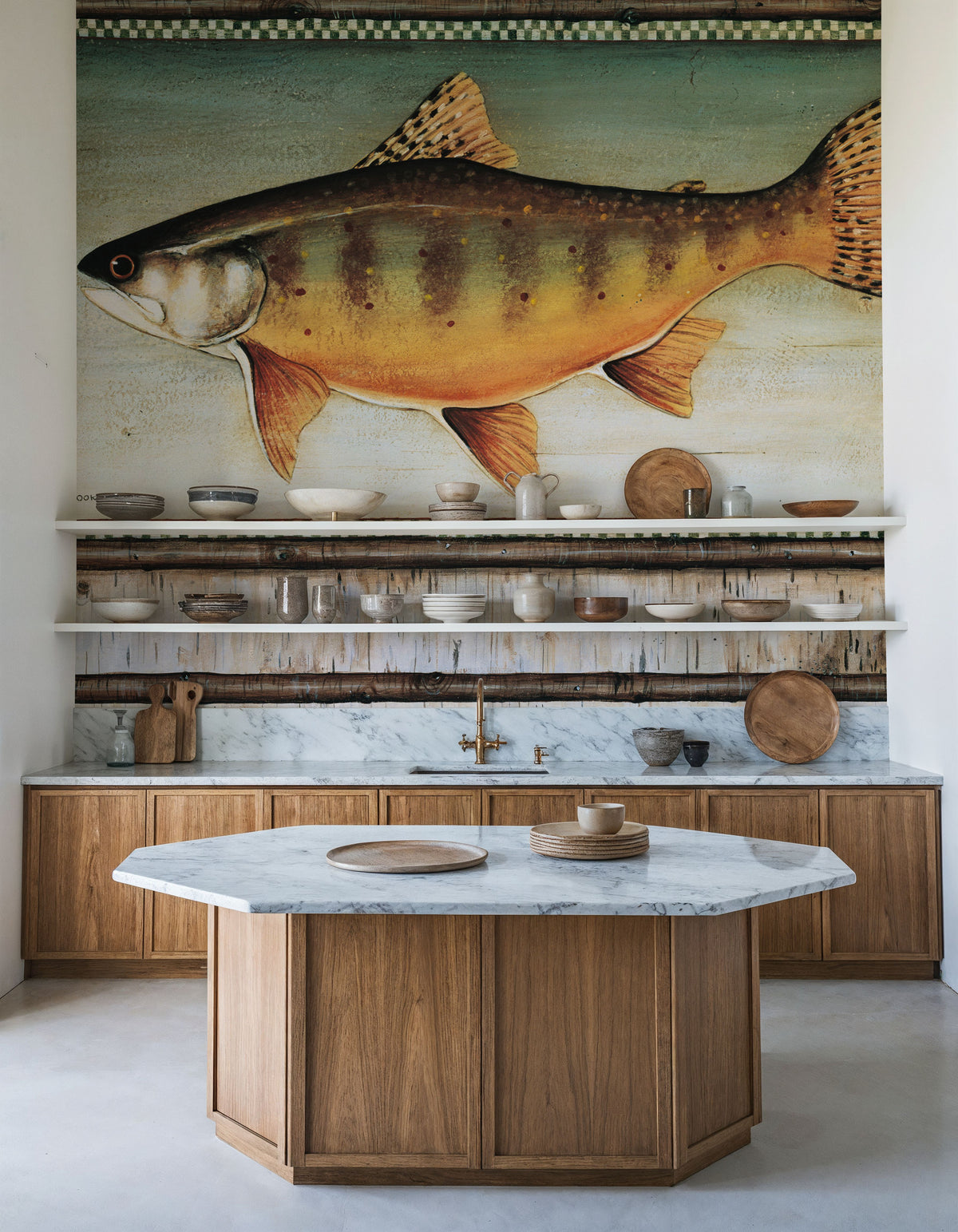 Brook Trout Birch Border Mural Wallpaper - room preview 05