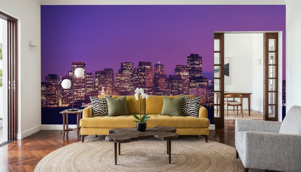 Pink Gradient Twilight Metropolis Mural Wallpaper - room preview 05