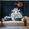 Sheep in Tub and Suds Texture Dark Mural Wallpaper - room preview 05