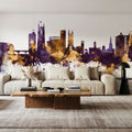 Derby England Skyline Purple & Gold Mural Wallpaper - room preview 05