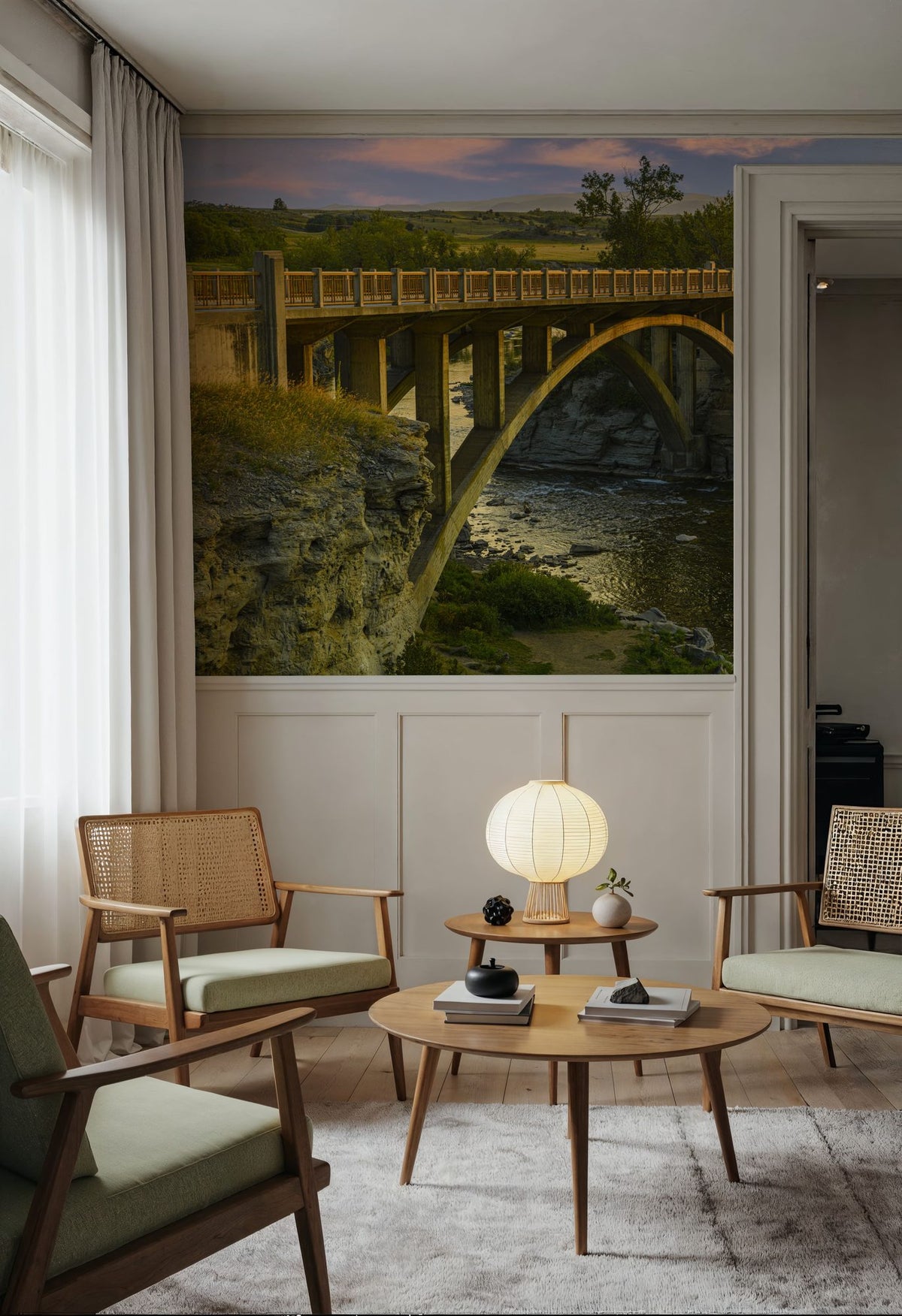 Lundbreck Falls Bridge Mural Wallpaper - room preview 05