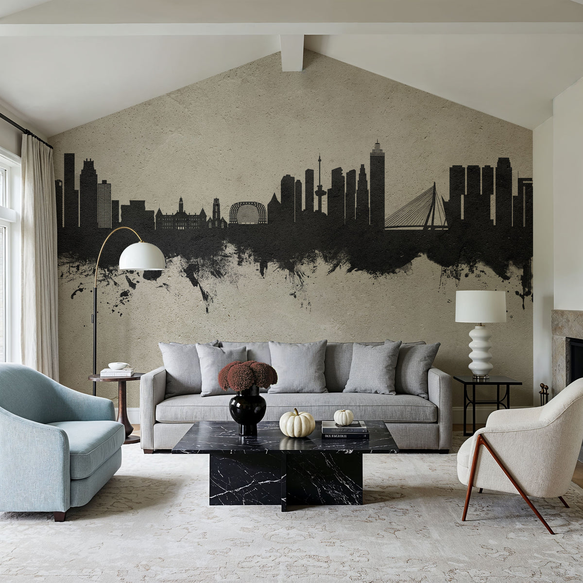 Rotterdam the Netherands Skyline Concrete Mural Wallpaper - room preview 05