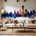 Dallas Skyline Blue & Bronze Mural Wallpaper - room preview 05