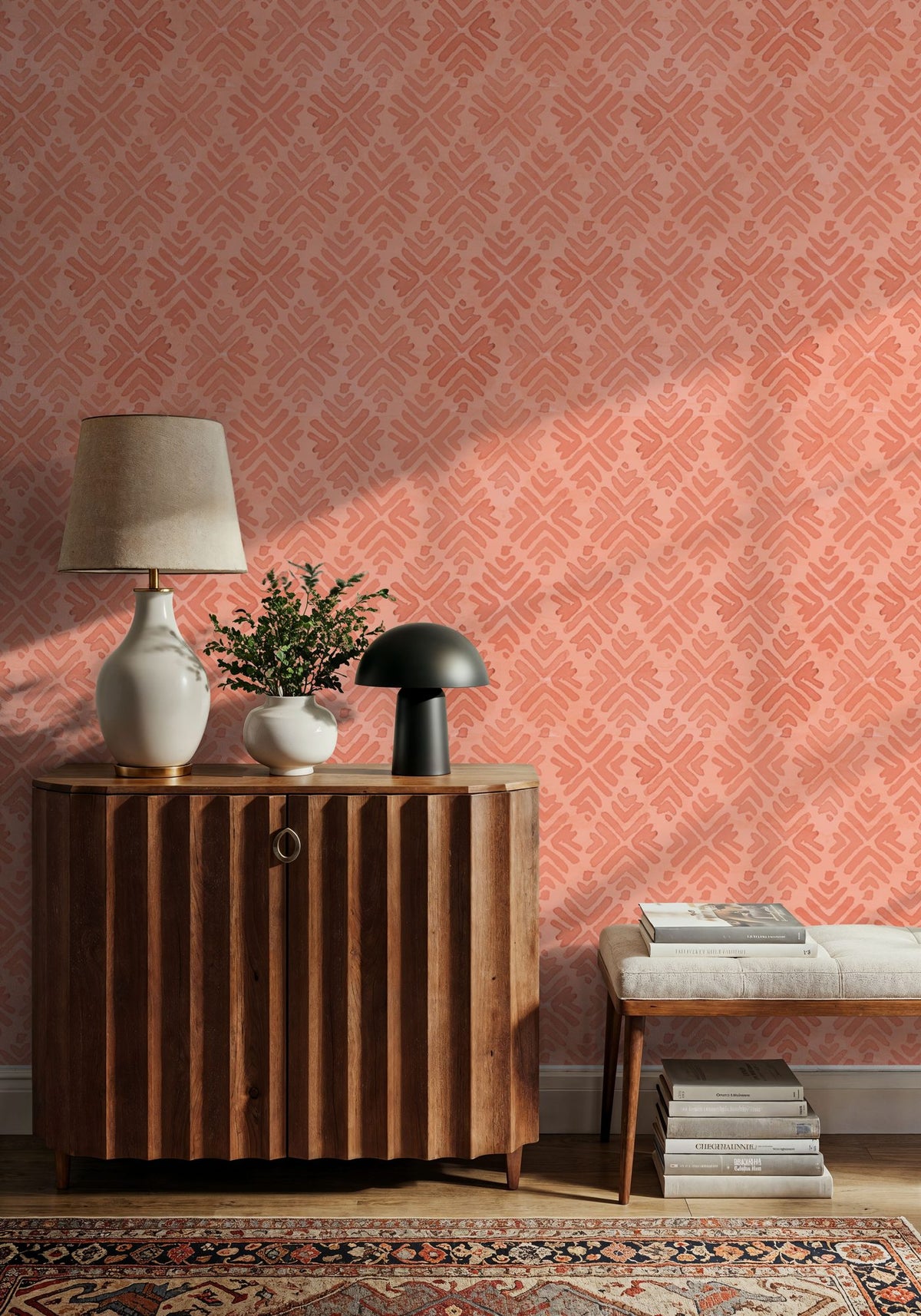 Bohemian Leaves Orange Mural Wallpaper - room preview 05
