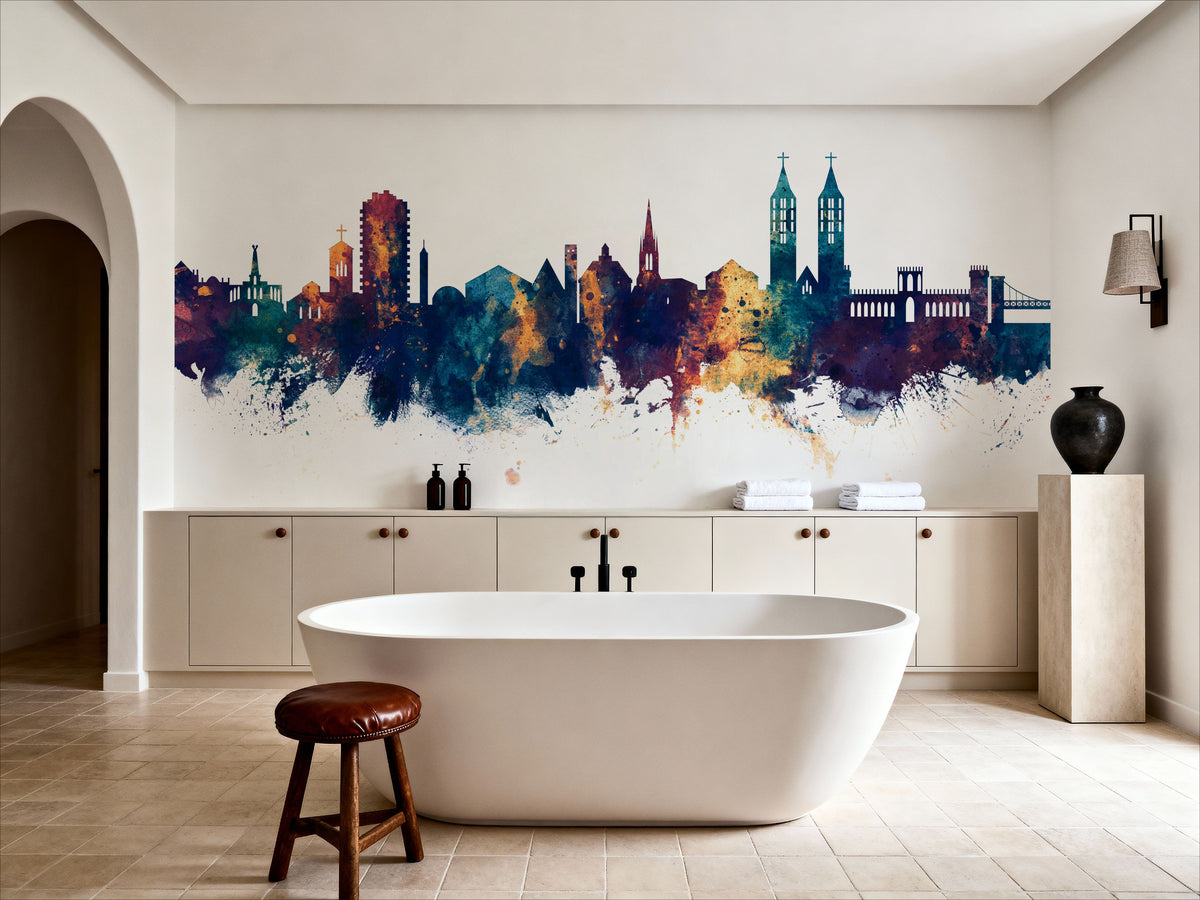 Kassel Germany Skyline Blue & Bronze Mural Wallpaper - room preview 05