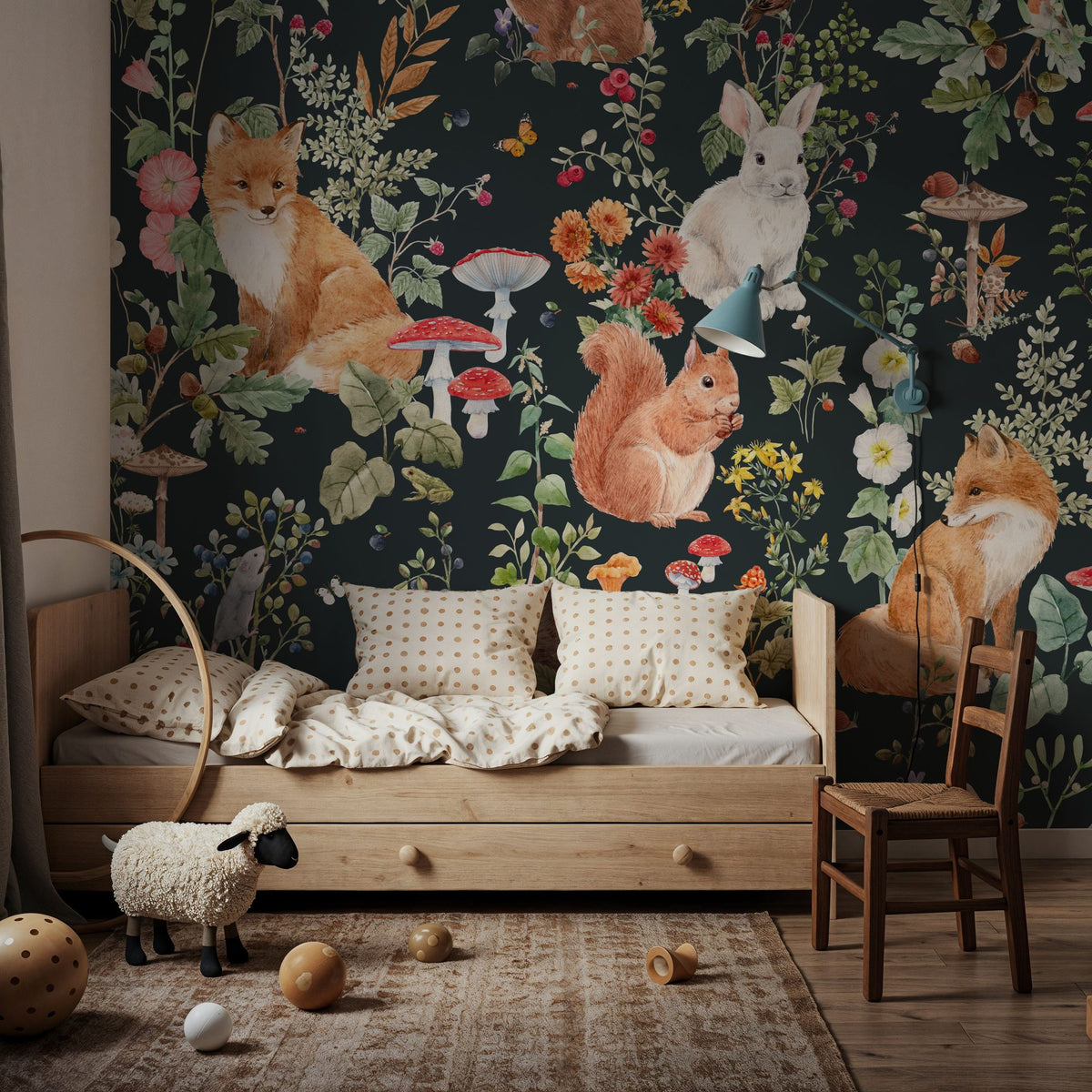 Dwellpaper Baby Animals Nordic Fauna, Dark Blue Mural Wallpaper image 5