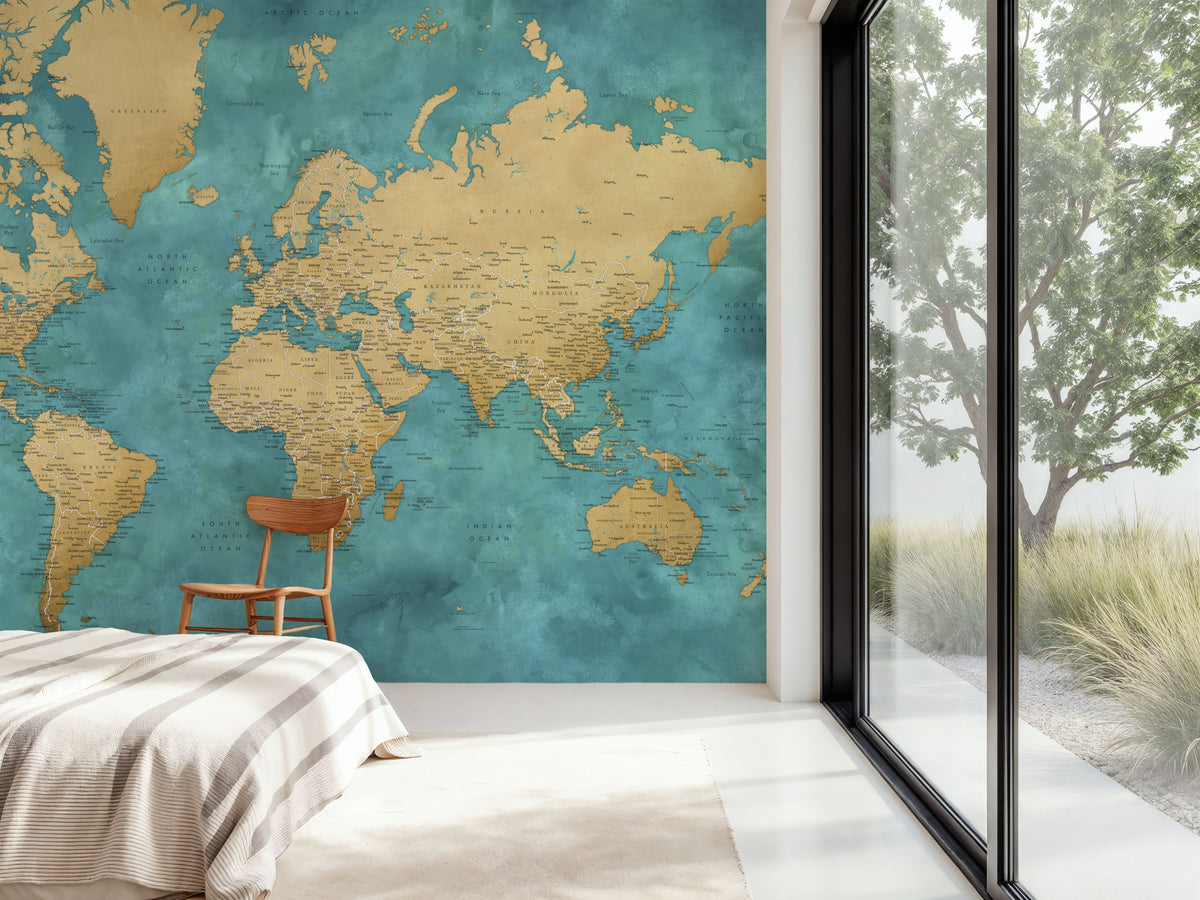 World Map Cities - Lexy Mural Wallpaper - room preview 05