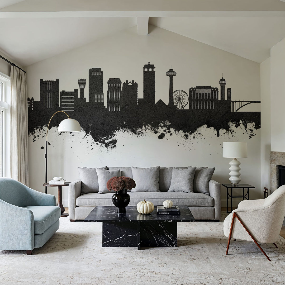 Niagara Falls Skyline Black & White Mural Wallpaper - room preview 05