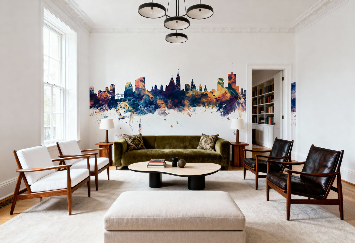 Ottowa Canada Skyline Blue & Bronze Mural Wallpaper - room preview 05