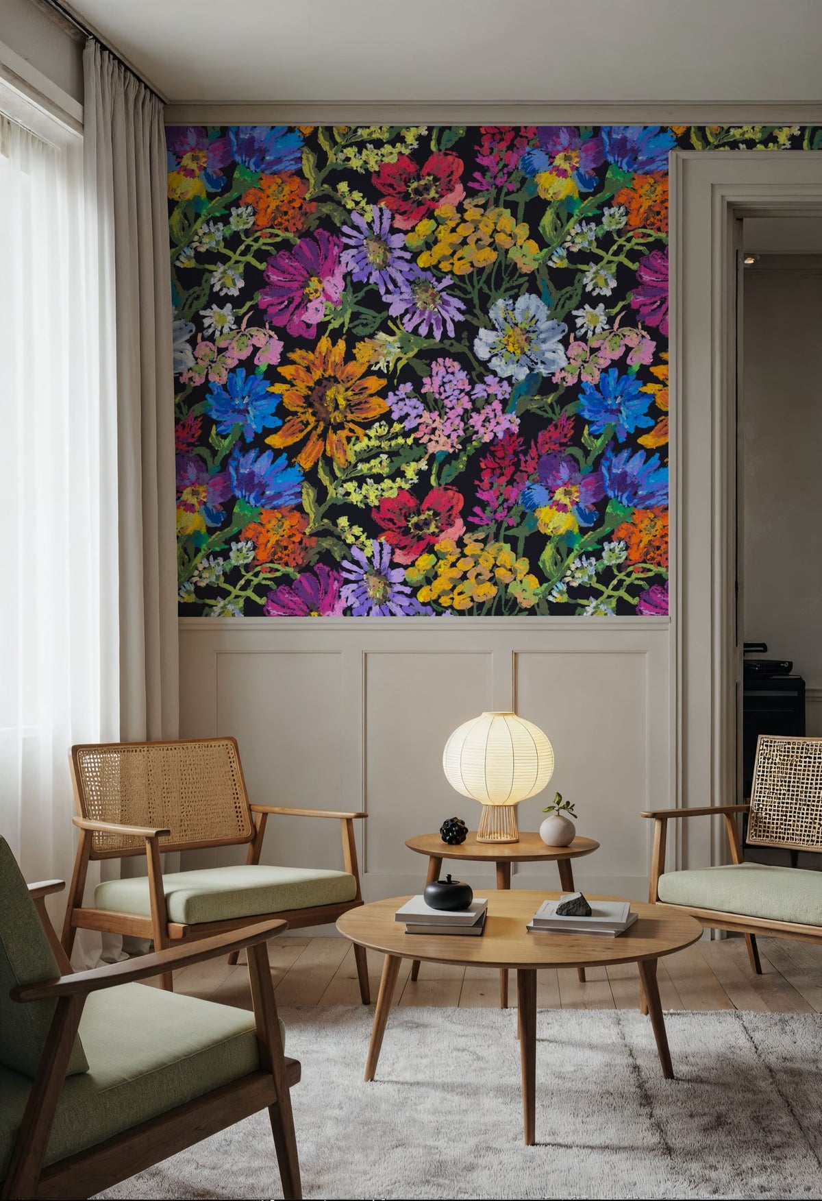 Meadow in Oil Pastel, Yellow Mural Wallpaper - room preview 05