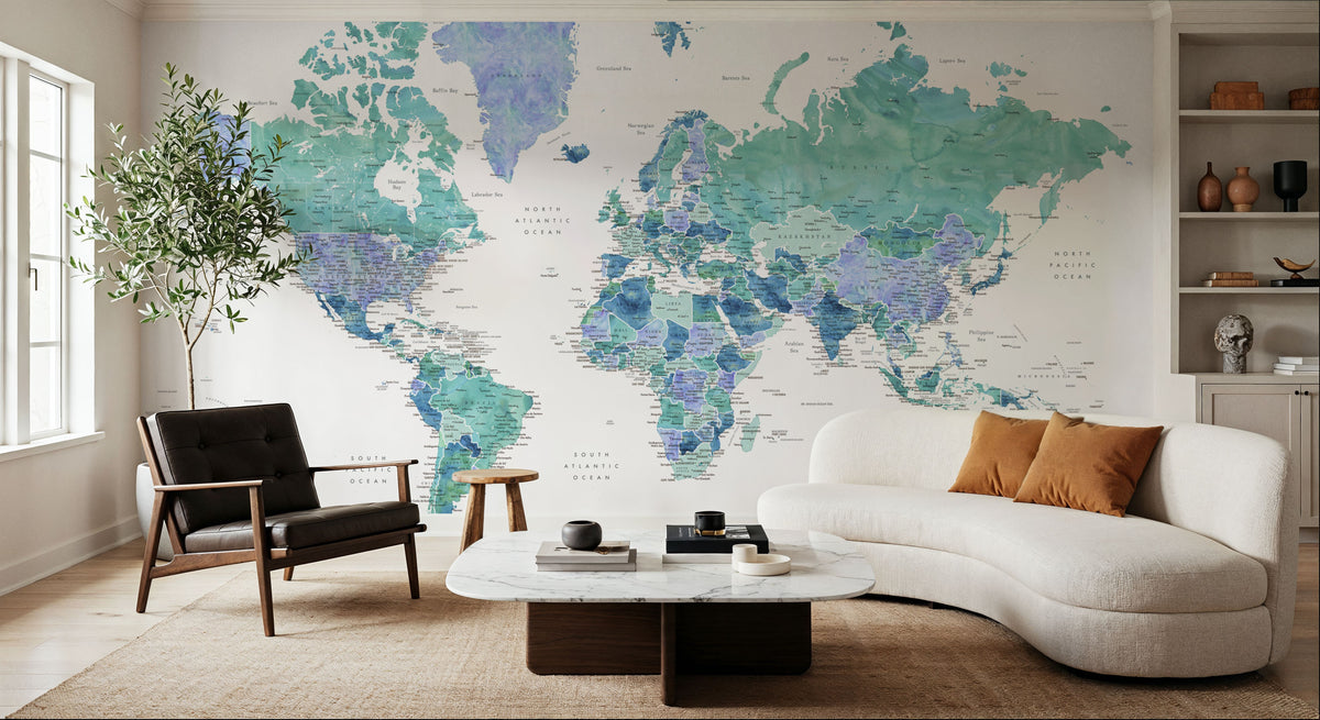 World Map Cities - Elizenda Mural Wallpaper - room preview 05