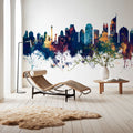 Jakarta Skyline Indonesia Blue & Bronze Mural Wallpaper - room preview 05