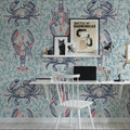 Lobster and Crab Coastal Nostalgia, Mint Mural Wallpaper - room preview 05