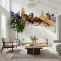 Lansing Michigan Skyline Purple & Gold Mural Wallpaper - room preview 05