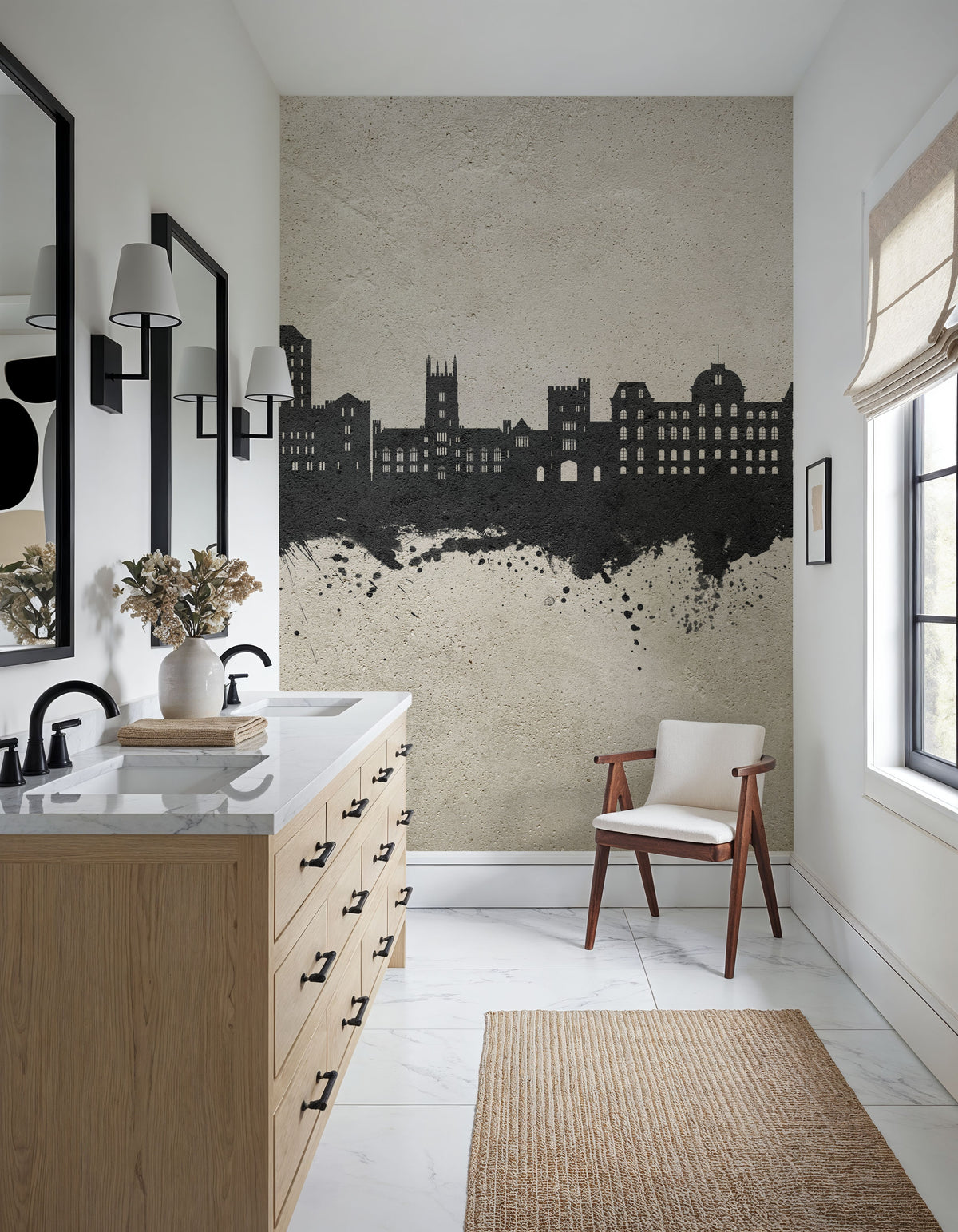 Poughkeepsie New York Skyline Concrete Mural Wallpaper - room preview 05