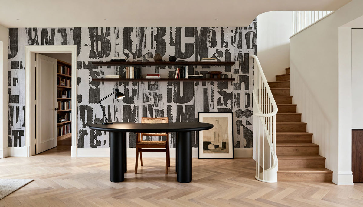 Dwellpaper Letterpress Vintage Newspaper Collage, Grunge Mural Wallpaper image 5