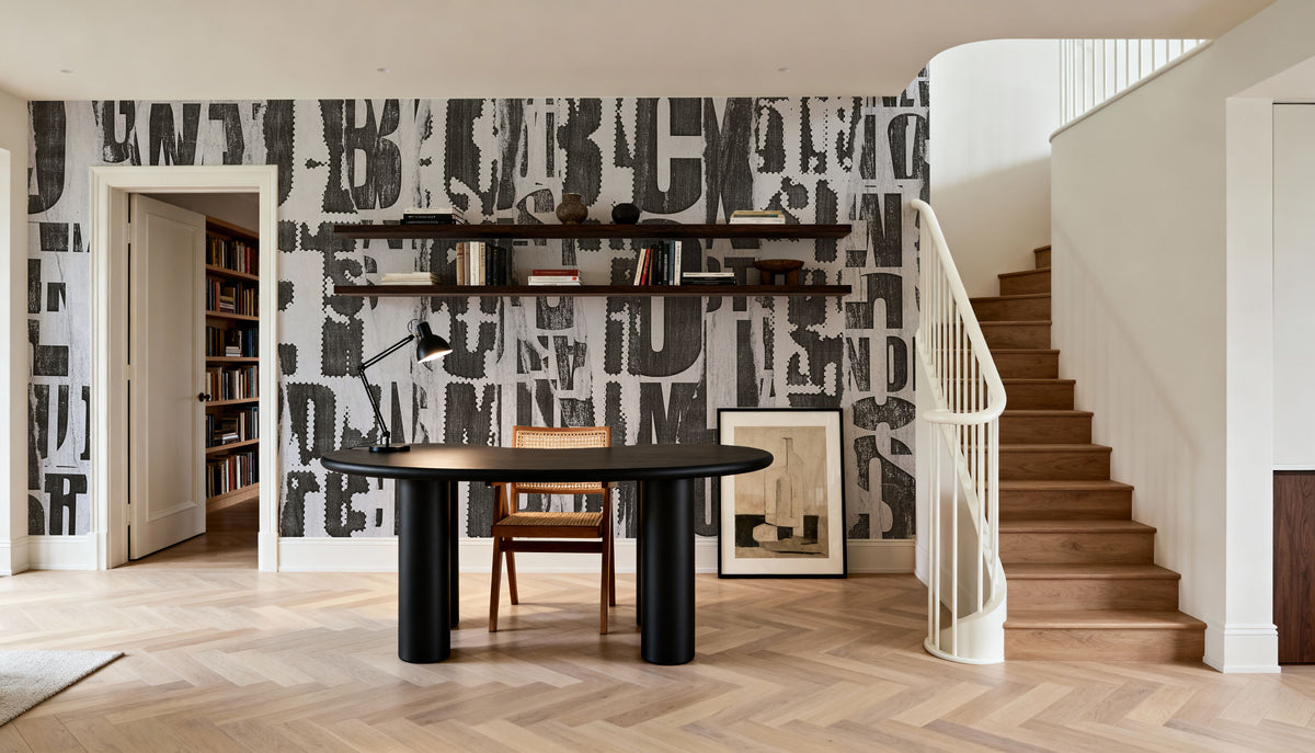 Letterpress Vintage Newspaper Collage, Grunge Mural Wallpaper - room preview 05