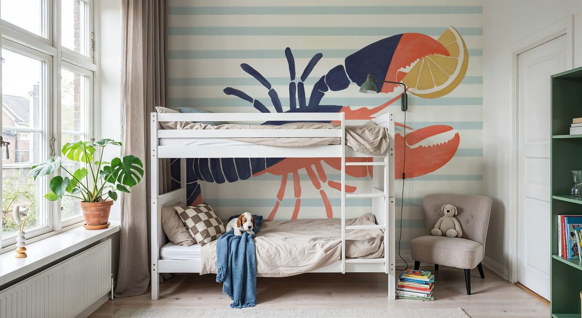 Chillin Lobster Stripes Mural Wallpaper - room preview 05