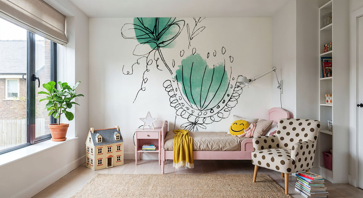 Line Flower VI Mural Wallpaper - room preview 05