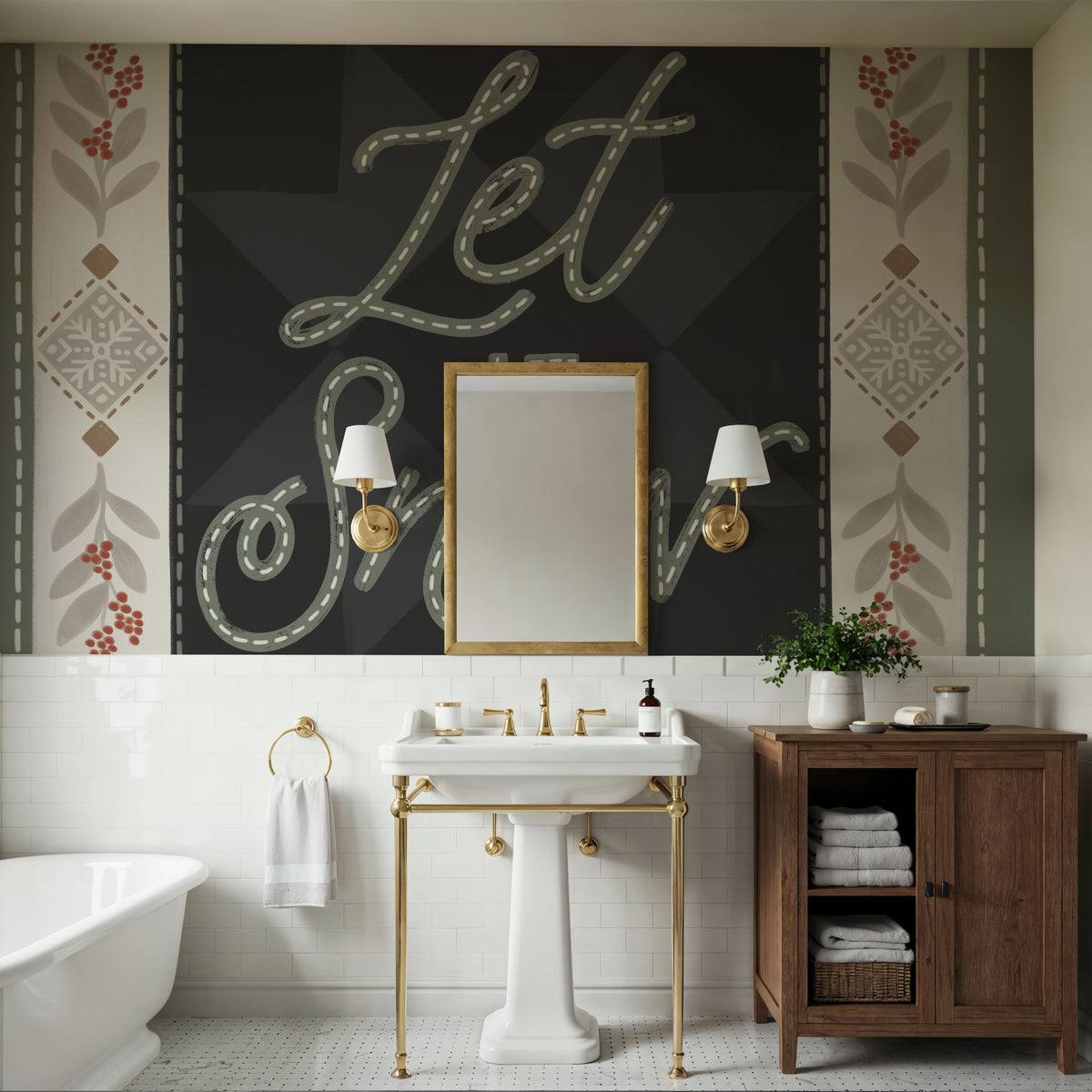 Quilted Christmas II Mural Wallpaper - Neutral Tone - room preview 05