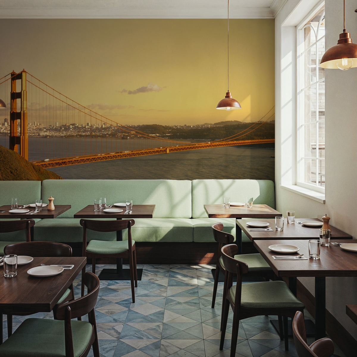 Crimson Bridge At Dusk Mural Wallpaper - room preview 05