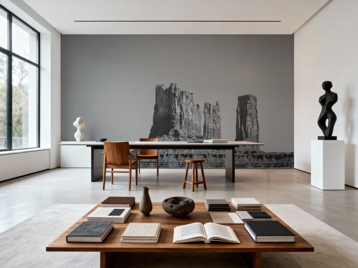 Monument Valley II BW Mural Wallpaper - room preview 05