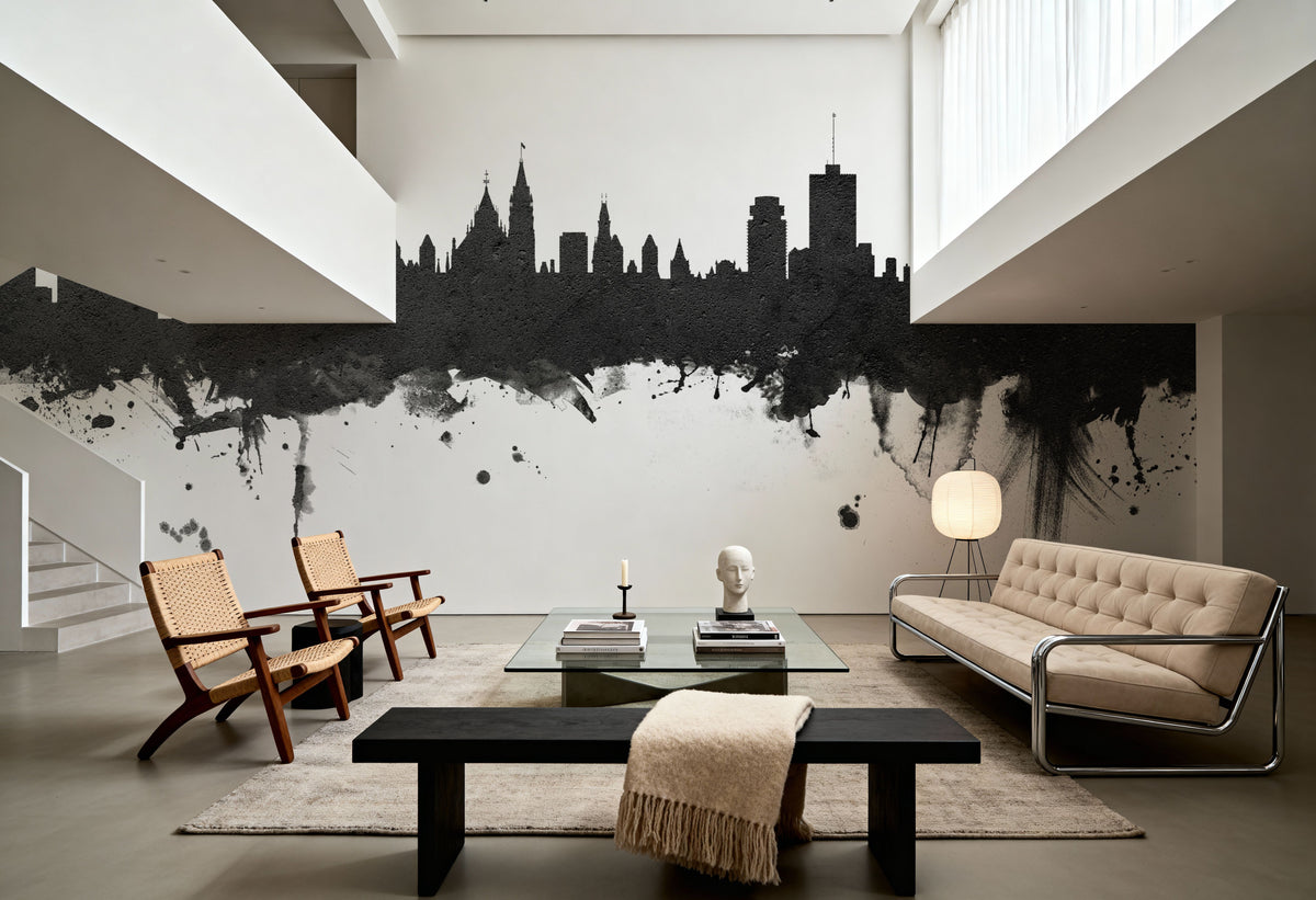 Ottowa Canada Skyline Black & White Mural Wallpaper - room preview 05