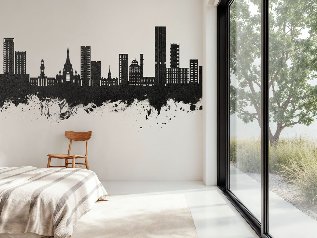 Salford England Skyline Black & White Mural Wallpaper - room preview 05